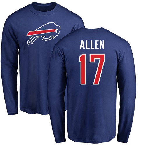 Men NFL Buffalo Bills #17 Josh Allen Royal Blue Name and Number Logo Long Sleeve T Shirt